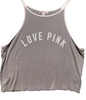 PINK Victoria's Secret Super Soft Scoop-Neck LOVE PINK Tank with White Trim